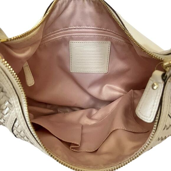 Coach Kristin Parchment White Woven Leather Hobo Shoulder Bag - Picture 4 of 10